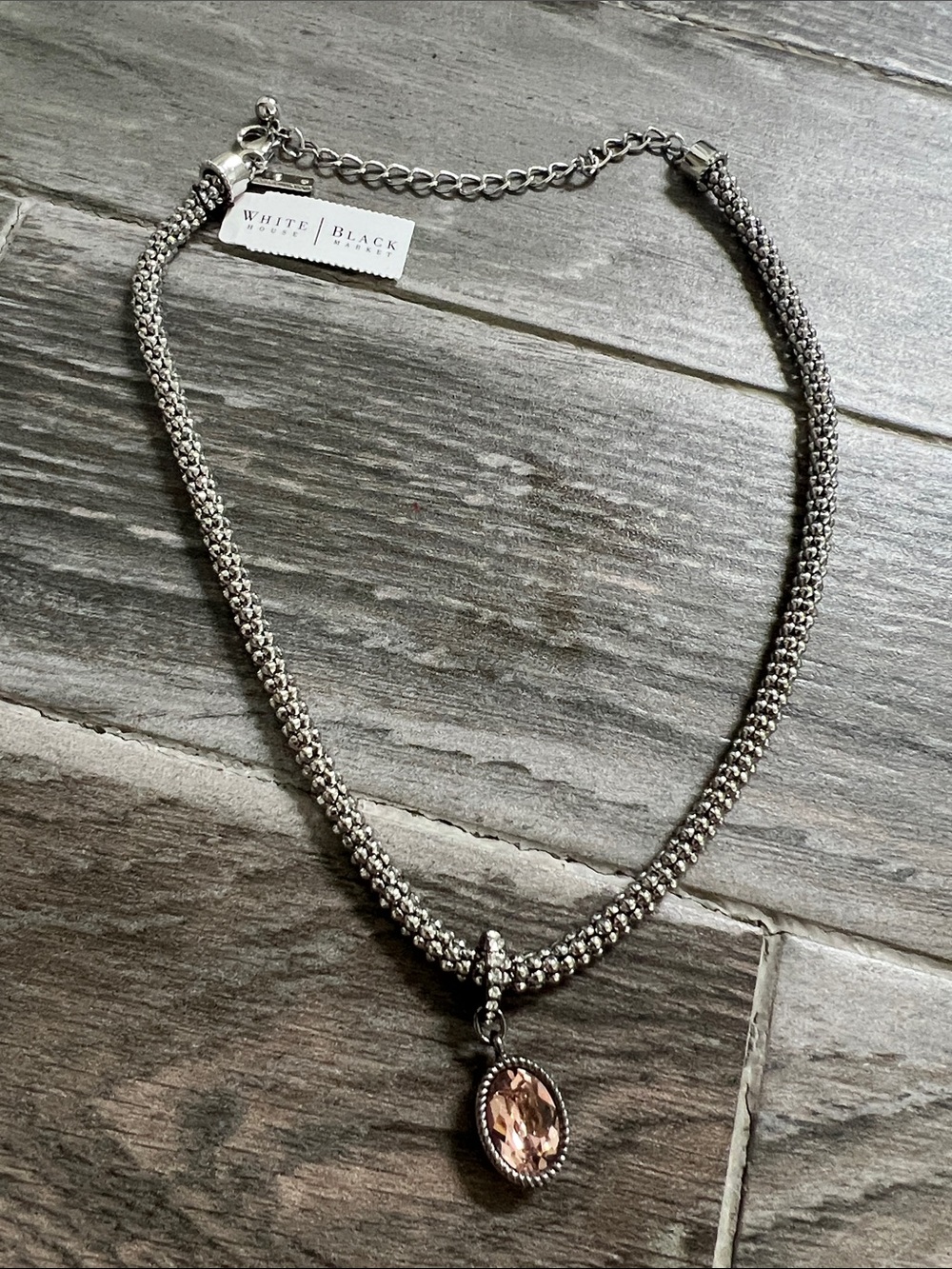 NWT! White House Black Market Silver-Tone Necklace with Pink Oval Pendant